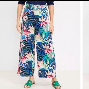 Loft Fluid Wide-Leg Crop Pants in Palm Linen Blend Size Small